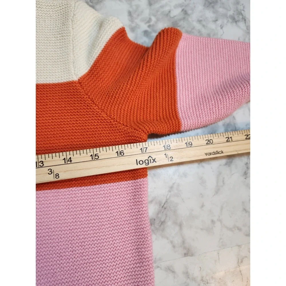 LOFT Womens Small Multicolor Striped Scalloped Crew Neck‎ Pullover Sweater